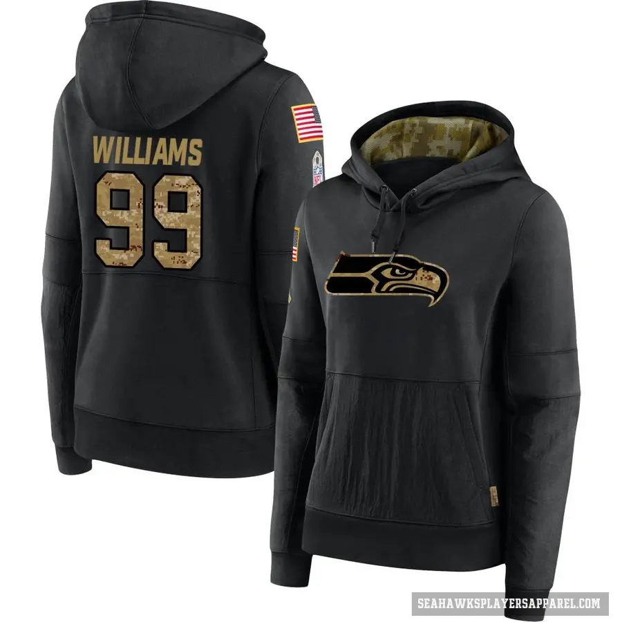 Women's ＃99 Leonard Williams Seattle Seahawks Black 2020 Salute to Service Sideline Performance Pullover Hoodie