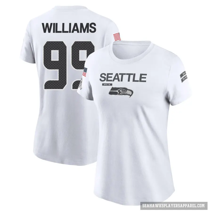 Women's ＃99 Leonard Williams Seattle Seahawks White 2024 Salute to Service Performance T-Shirt