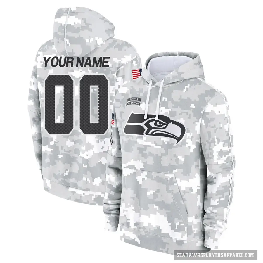 Youth ＃00 Custom Seattle Seahawks Arctic Camo 2024 Salute to Service Club Fleece Pullover Hoodie