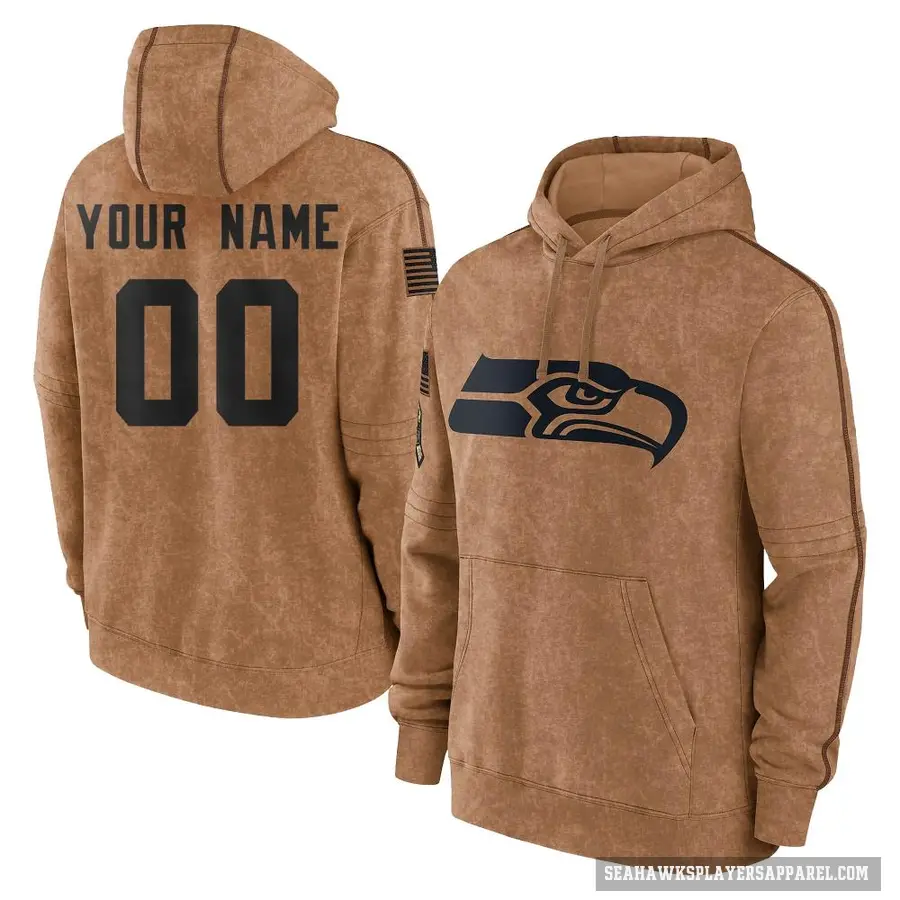 Youth ＃00 Custom Seattle Seahawks Brown 2023 Salute To Service Club Pullover Hoodie