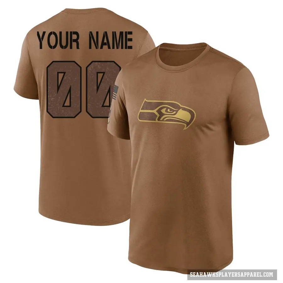 Youth ＃00 Custom Seattle Seahawks Brown 2023 Salute To Service Performance T-Shirt