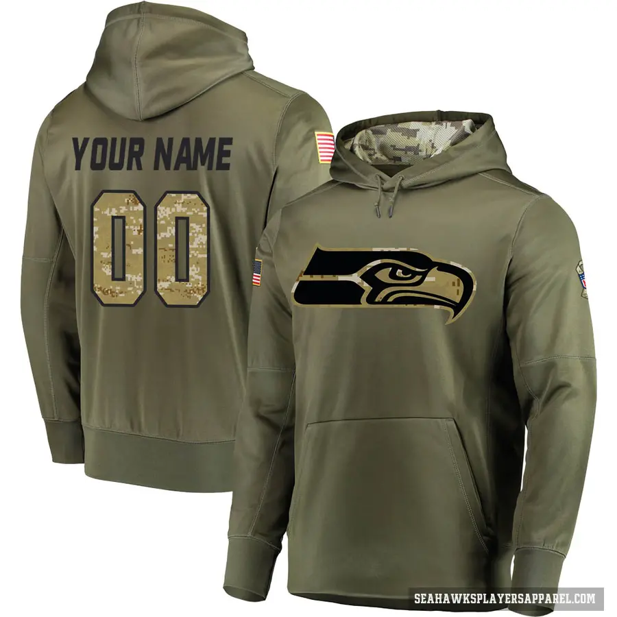 Youth ＃00 Custom Seattle Seahawks Olive Salute to Service Pullover Hoodie