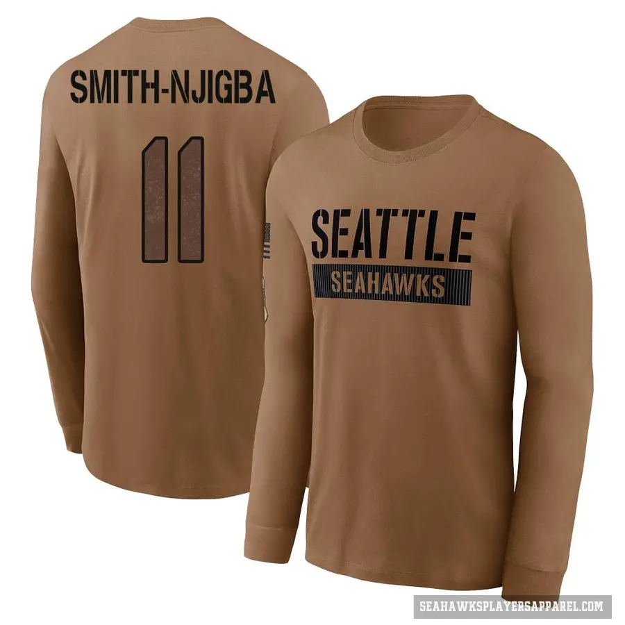Youth ＃11 Jaxon Smith-Njigba Seattle Seahawks Brown 2023 Salute To Service Long Sleeve T-Shirt