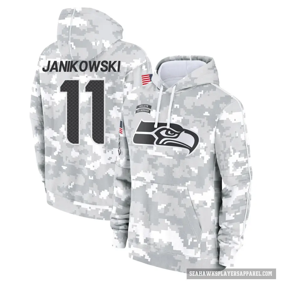 Youth ＃11 Sebastian Janikowski Seattle Seahawks Arctic Camo 2024 Salute to Service Club Fleece Pullover Hoodie