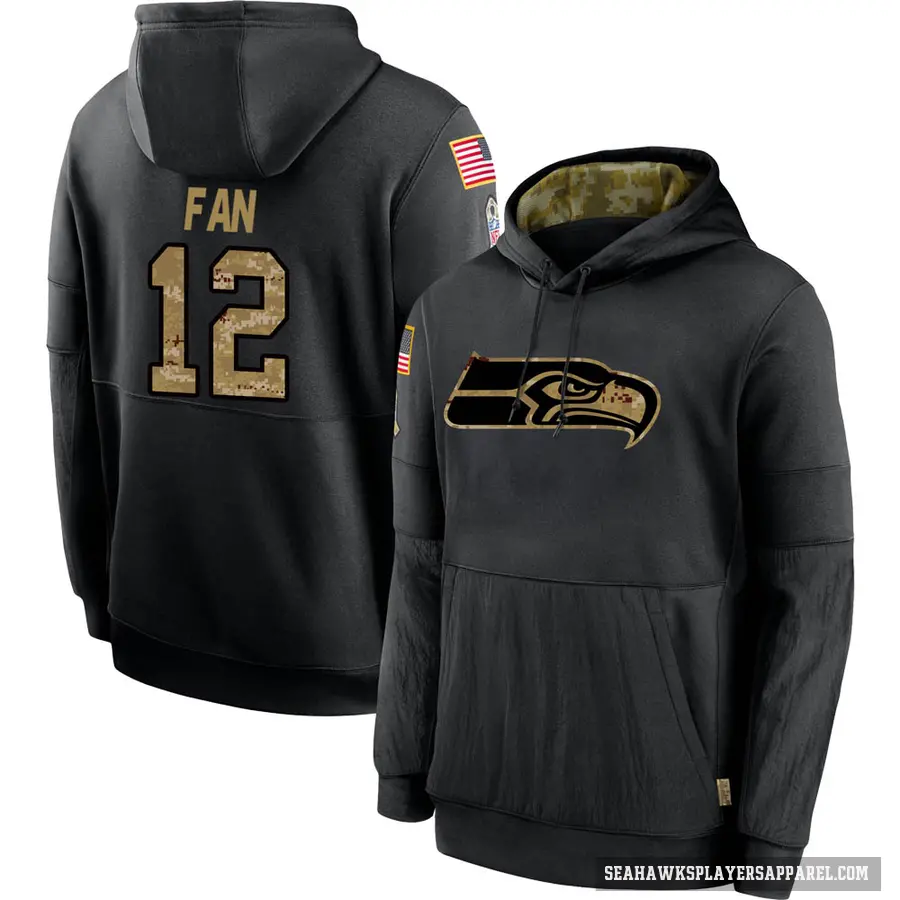 Youth ＃12 12th Fan Seattle Seahawks Black 2020 Salute to Service Sideline Performance Pullover Hoodie