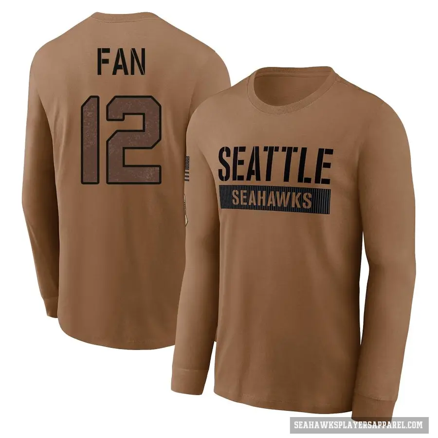 Youth ＃12 12th Fan Seattle Seahawks Brown 2023 Salute To Service Long Sleeve T-Shirt