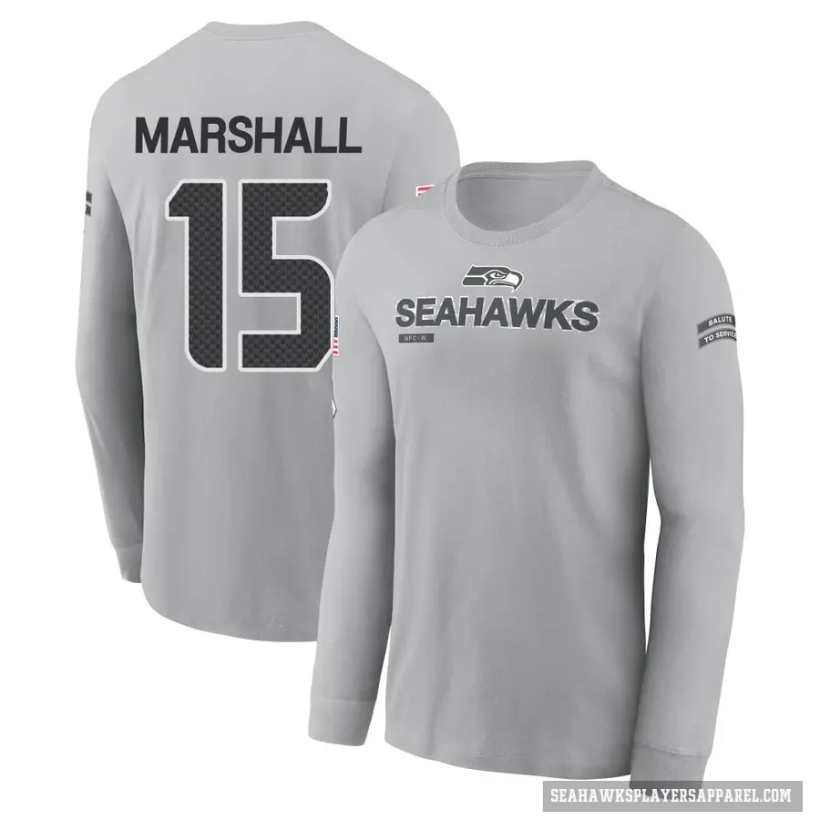 Youth ＃15 Brandon Marshall Seattle Seahawks Gray 2024 Salute to Service Long Sleeve T-Shirt