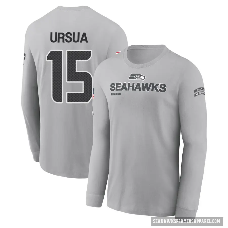 Youth ＃15 John Ursua Seattle Seahawks Gray 2024 Salute to Service Long Sleeve T-Shirt