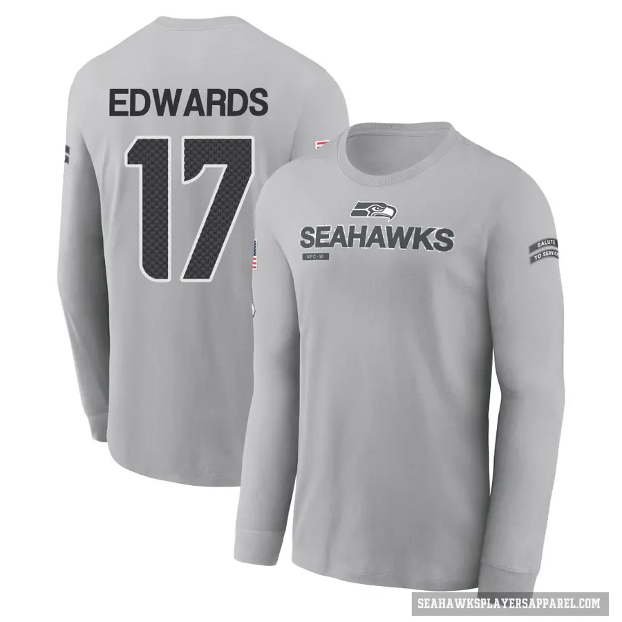 Youth ＃17 Braylon Edwards Seattle Seahawks Gray 2024 Salute to Service Long Sleeve T-Shirt