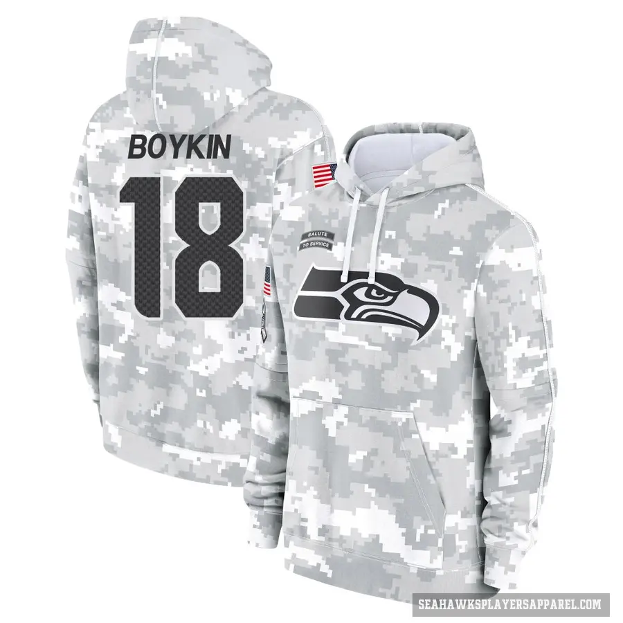 Youth ＃18 Lance Boykin Seattle Seahawks Arctic Camo 2024 Salute to Service Club Fleece Pullover Hoodie