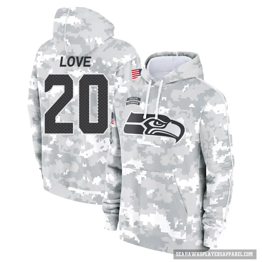 Youth ＃20 Julian Love Seattle Seahawks Arctic Camo 2024 Salute to Service Club Fleece Pullover Hoodie