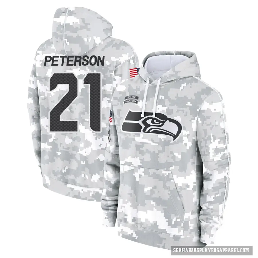 Youth ＃21 Adrian Peterson Seattle Seahawks Arctic Camo 2024 Salute to Service Club Fleece Pullover Hoodie