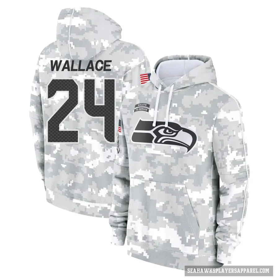 Youth ＃24 K'Von Wallace Seattle Seahawks Arctic Camo 2024 Salute to Service Club Fleece Pullover Hoodie