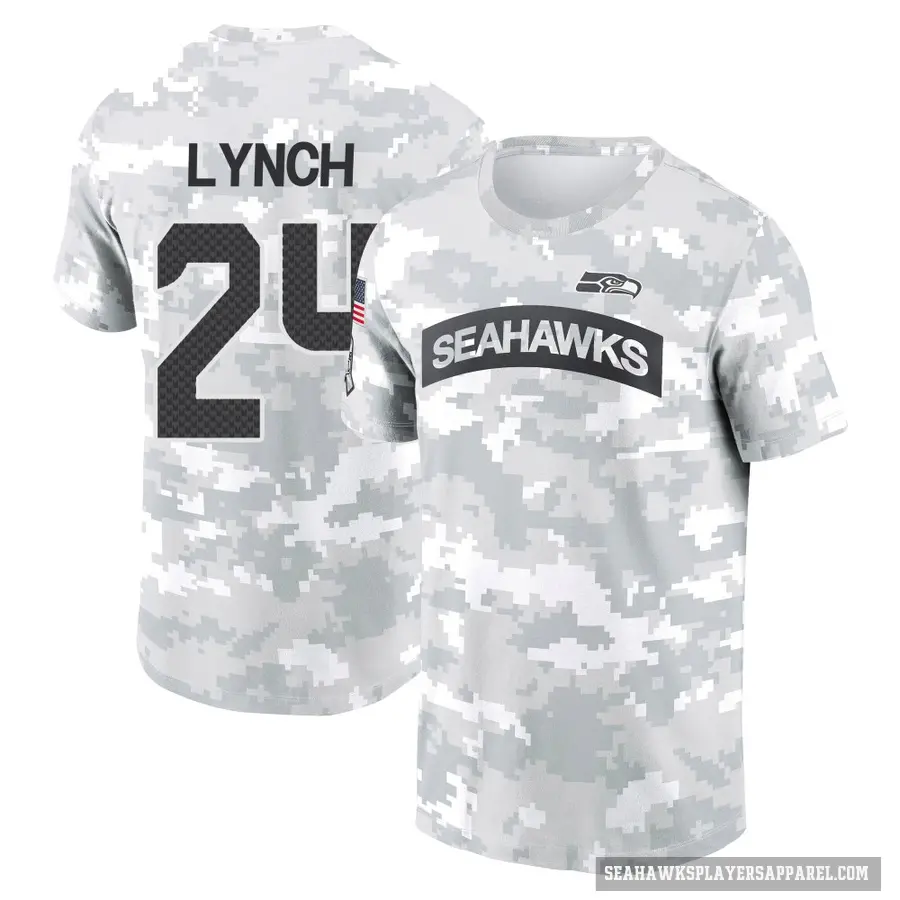 Youth ＃24 Marshawn Lynch Seattle Seahawks Camo Arctic 2024 Salute to Service Performance T-Shirt