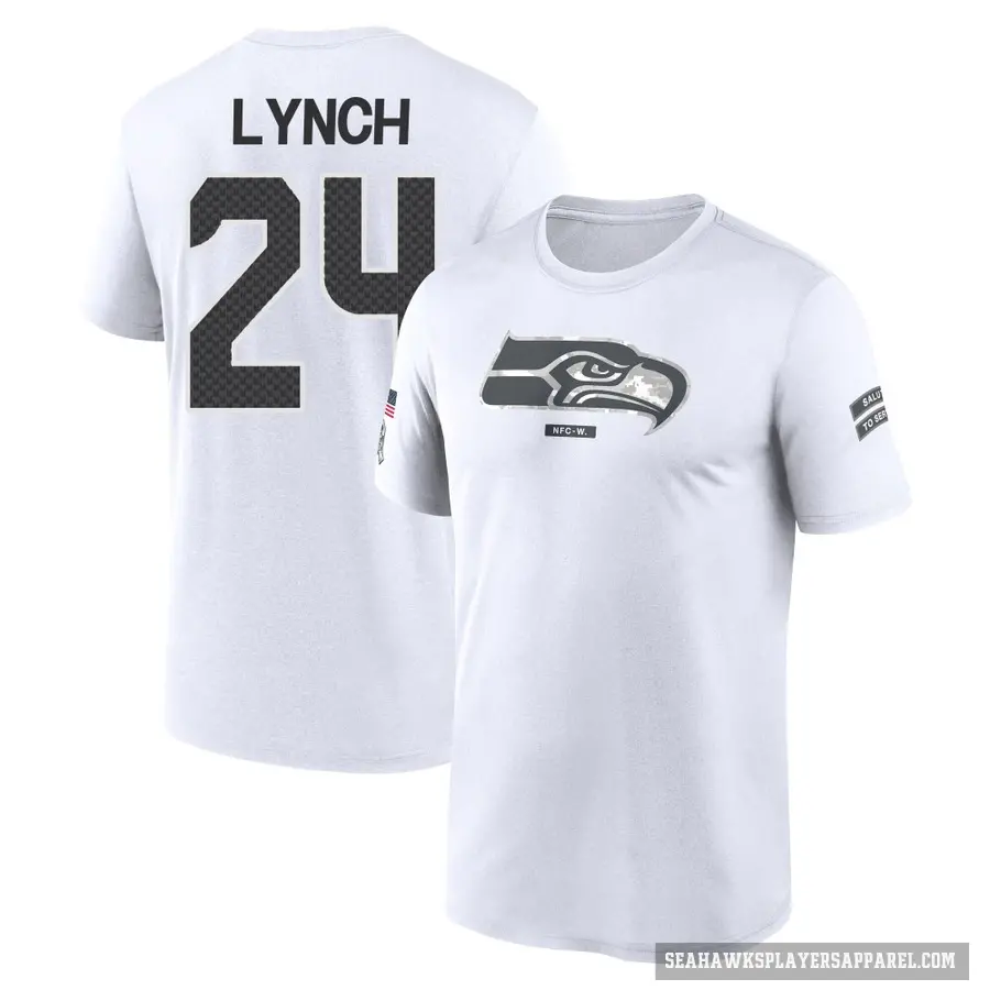 Youth ＃24 Marshawn Lynch Seattle Seahawks White 2024 Salute to Service Performance T-Shirt