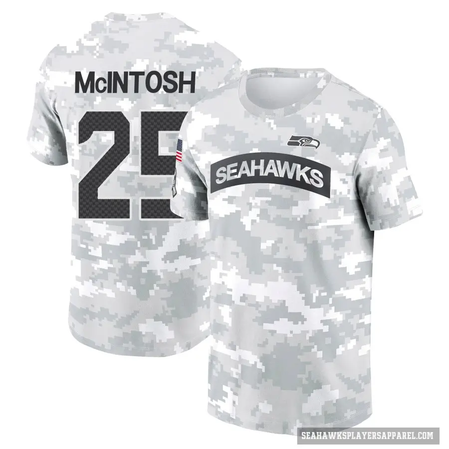 Youth ＃25 Kenny McIntosh Seattle Seahawks Camo Arctic 2024 Salute to Service Performance T-Shirt