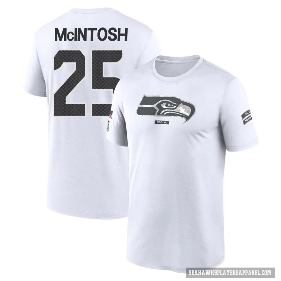 Youth ＃25 Kenny McIntosh Seattle Seahawks White 2024 Salute to Service Performance T-Shirt
