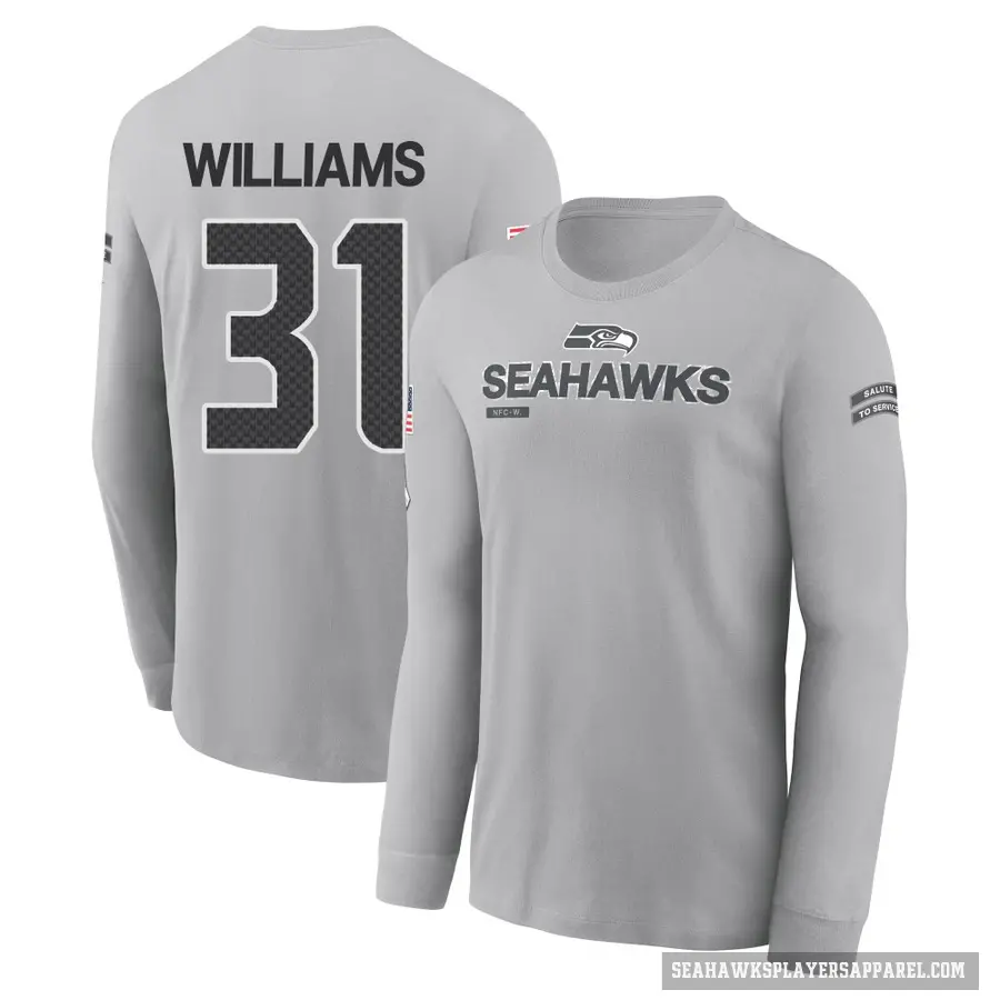 Youth ＃31 TaMerik Williams Seattle Seahawks Gray 2024 Salute to Service Long Sleeve T-Shirt