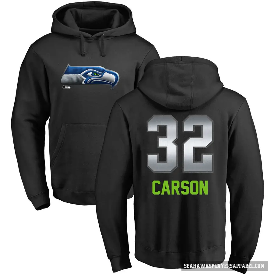 Youth ＃32 Chris Carson Seattle Seahawks Black Midnight Mascot Pullover Hoodie