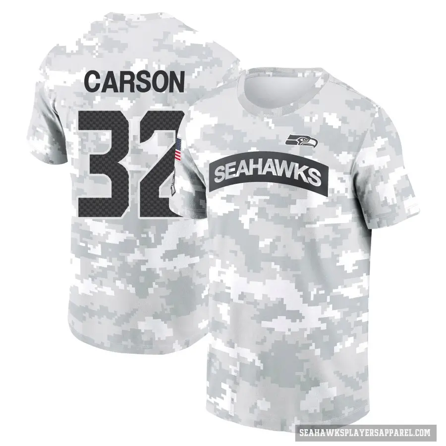 Youth ＃32 Chris Carson Seattle Seahawks Camo Arctic 2024 Salute to Service Performance T-Shirt