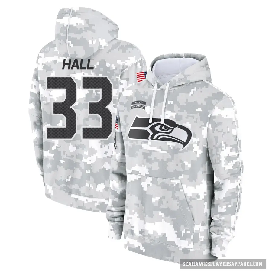 Youth ＃33 Tyler Hall Seattle Seahawks Arctic Camo 2024 Salute to Service Club Fleece Pullover Hoodie
