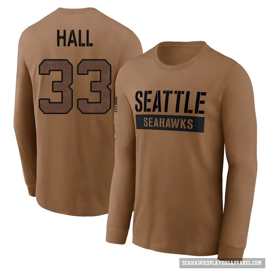 Youth ＃33 Tyler Hall Seattle Seahawks Brown 2023 Salute To Service Long Sleeve T-Shirt