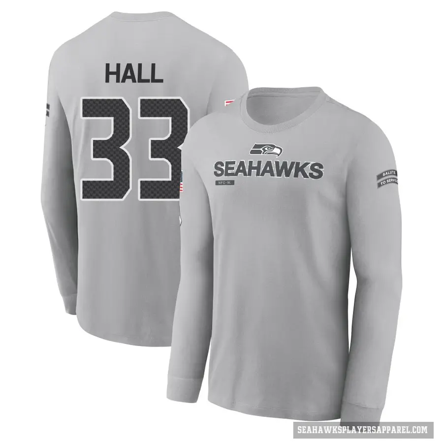 Youth ＃33 Tyler Hall Seattle Seahawks Gray 2024 Salute to Service Long Sleeve T-Shirt