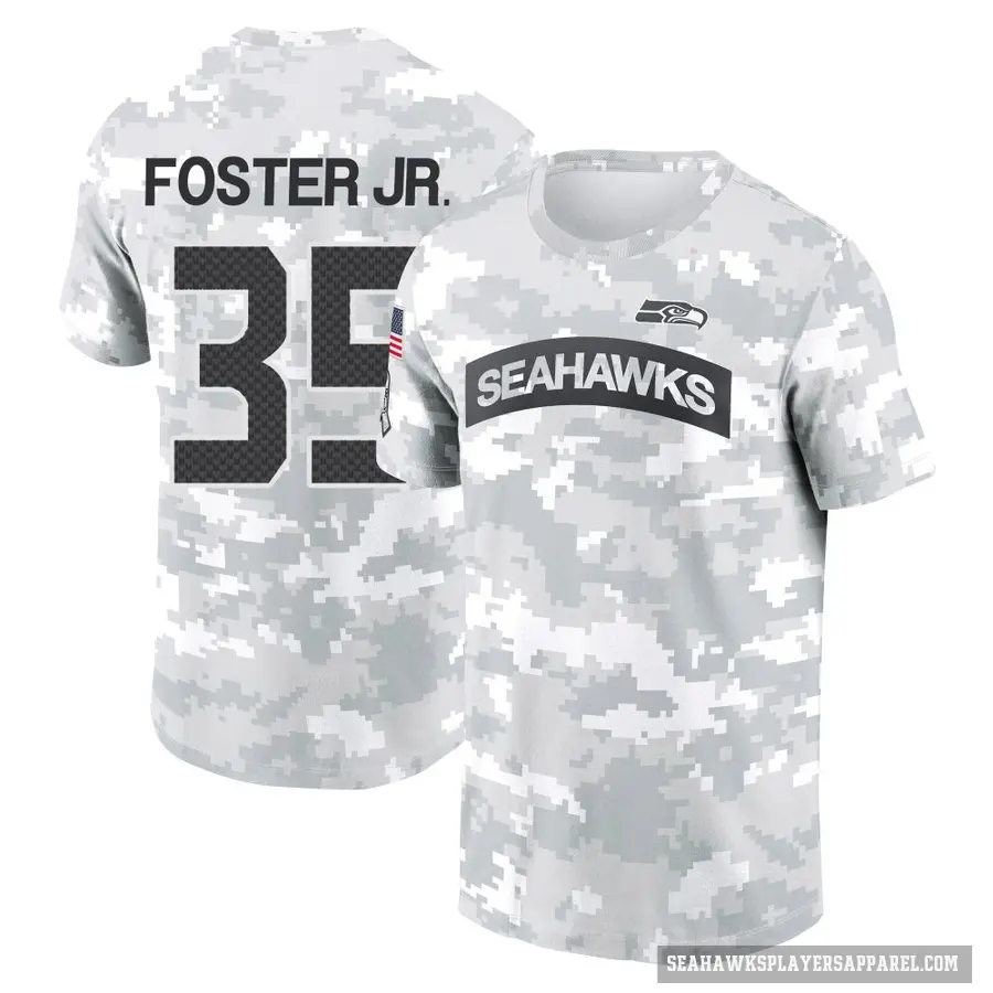 Youth ＃35 Montorie Foster Jr. Seattle Seahawks Camo Arctic 2024 Salute to Service Performance T-Shirt