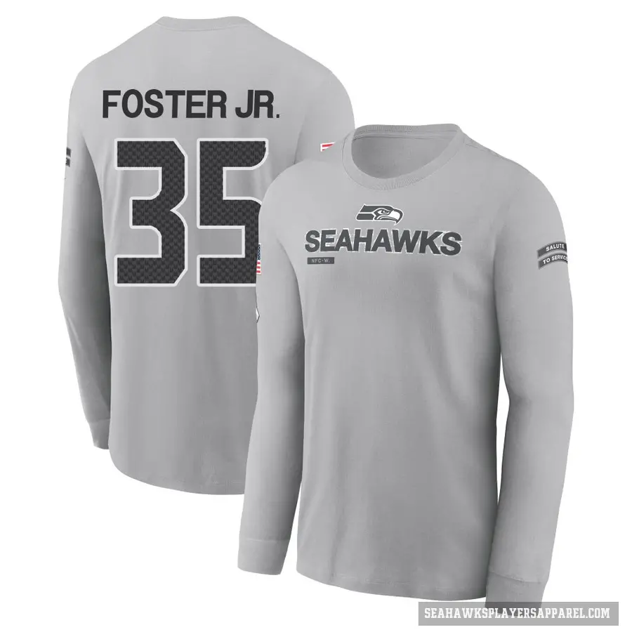 Youth ＃35 Montorie Foster Jr. Seattle Seahawks Gray 2024 Salute to Service Long Sleeve T-Shirt