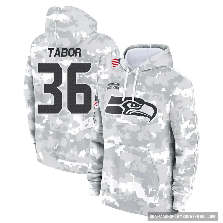 Youth ＃36 Teez Tabor Seattle Seahawks Arctic Camo 2024 Salute to Service Club Fleece Pullover Hoodie