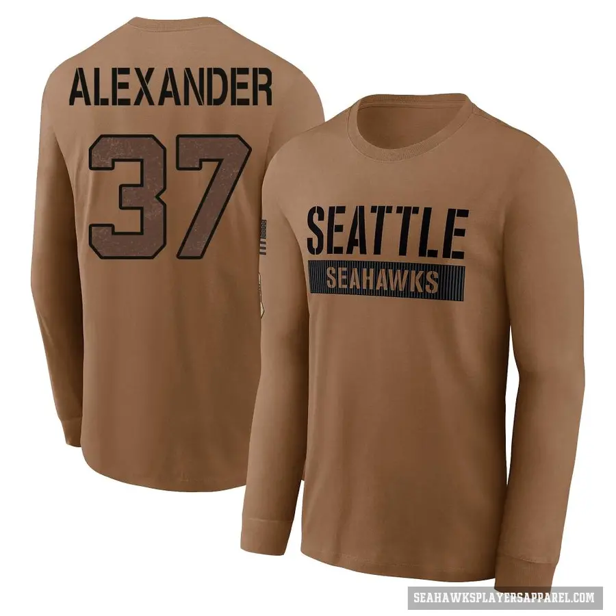 Youth ＃37 Shaun Alexander Seattle Seahawks Brown 2023 Salute To Service Long Sleeve T-Shirt