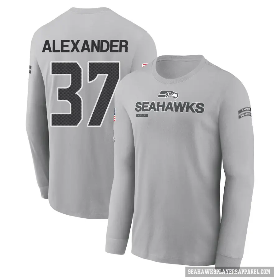 Youth ＃37 Shaun Alexander Seattle Seahawks Gray 2024 Salute to Service Long Sleeve T-Shirt