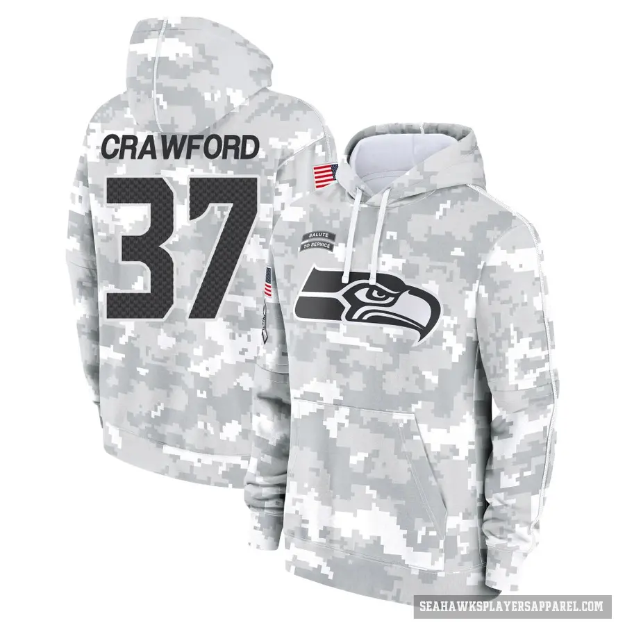Youth ＃37 Xavier Crawford Seattle Seahawks Arctic Camo 2024 Salute to Service Club Fleece Pullover Hoodie
