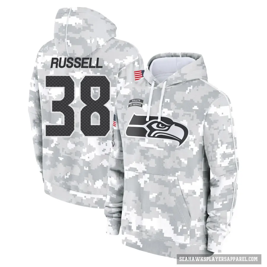 Youth ＃38 Brady Russell Seattle Seahawks Arctic Camo 2024 Salute to Service Club Fleece Pullover Hoodie