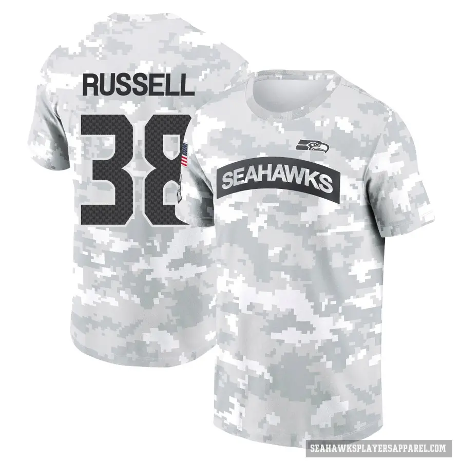 Youth ＃38 Brady Russell Seattle Seahawks Camo Arctic 2024 Salute to Service Performance T-Shirt
