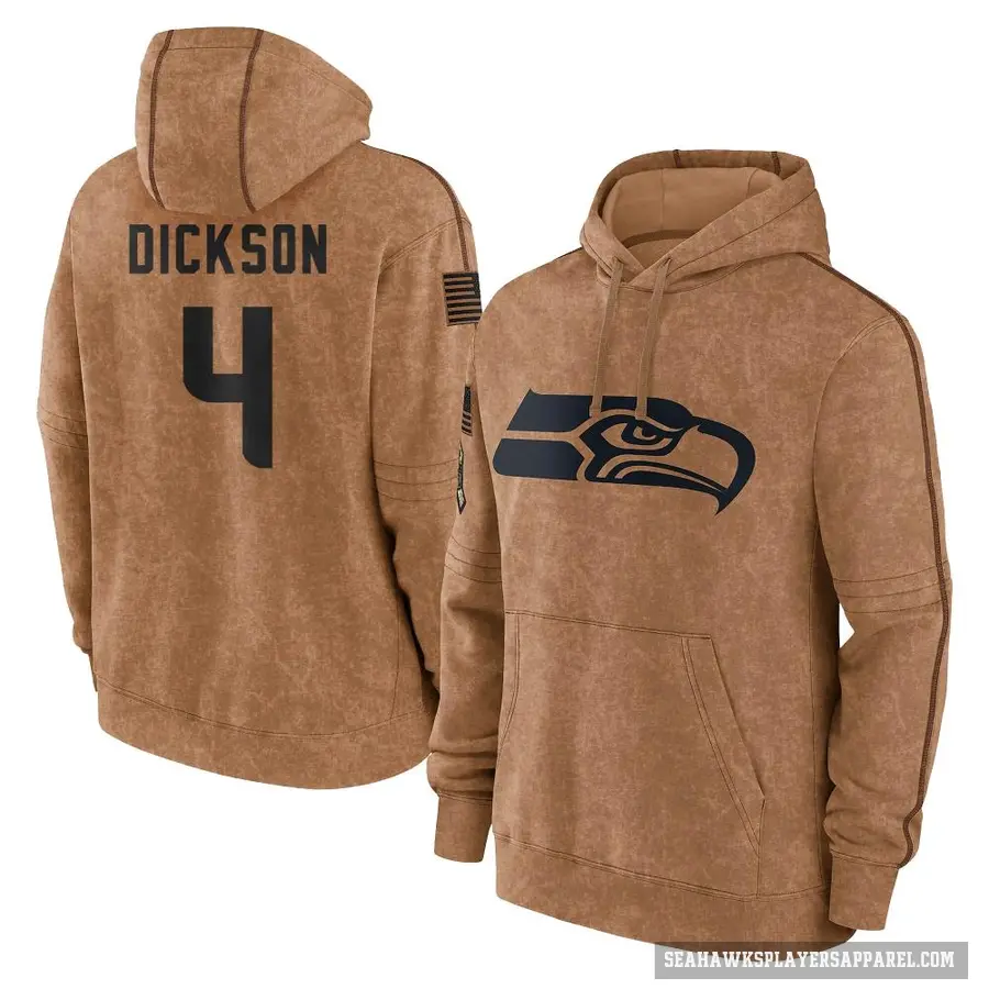 Youth ＃4 Michael Dickson Seattle Seahawks Brown 2023 Salute To Service Club Pullover Hoodie