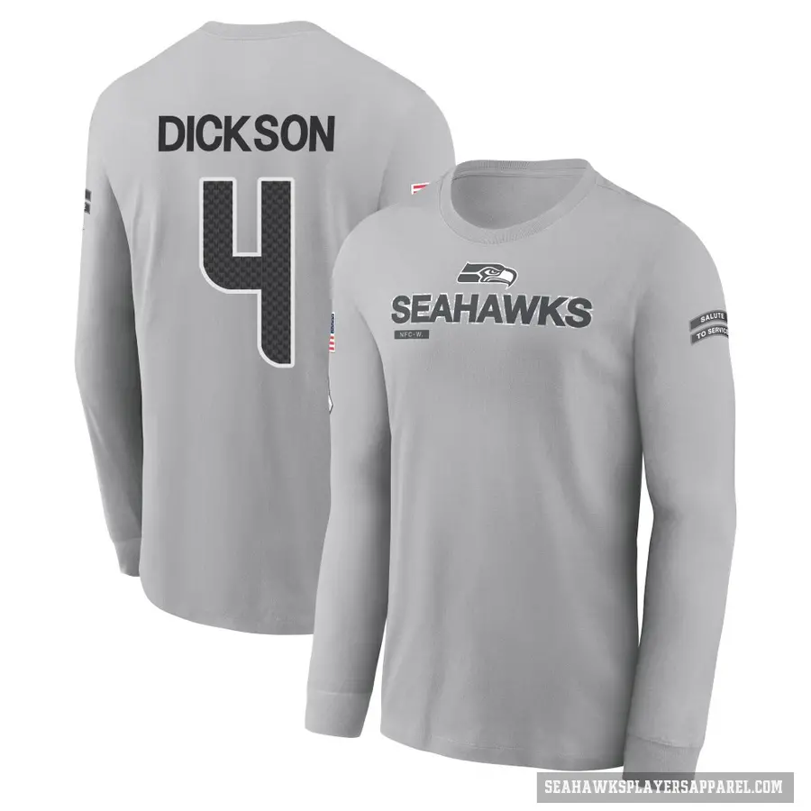 Youth ＃4 Michael Dickson Seattle Seahawks Gray 2024 Salute to Service Long Sleeve T-Shirt