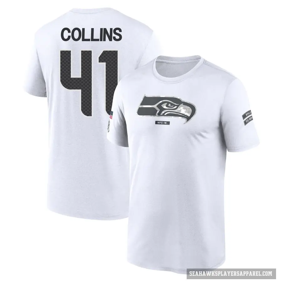Youth ＃41 Alex Collins Seattle Seahawks White 2024 Salute to Service Performance T-Shirt