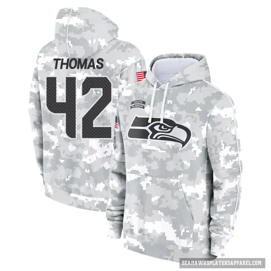 Youth ＃42 Drake Thomas Seattle Seahawks Arctic Camo 2024 Salute to Service Club Fleece Pullover Hoodie