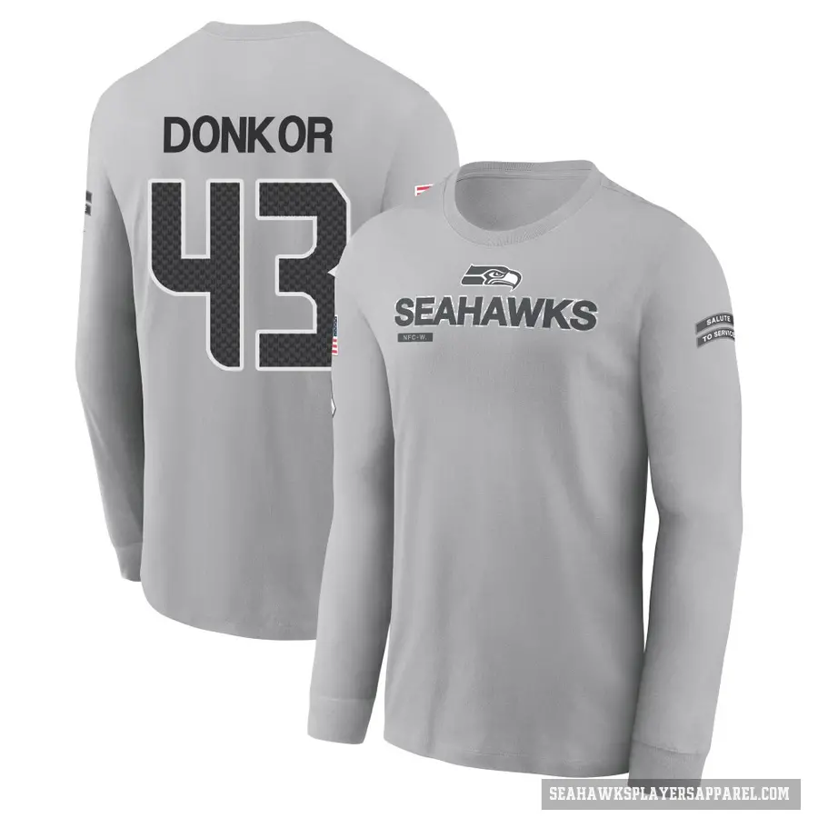 Youth ＃43 Aaron Donkor Seattle Seahawks Gray 2024 Salute to Service Long Sleeve T-Shirt