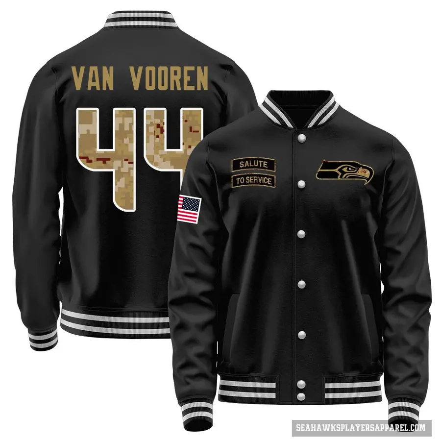Youth ＃44 Mitch Van Vooren Seattle Seahawks Black Salute to Service Sideline Performance Jacket