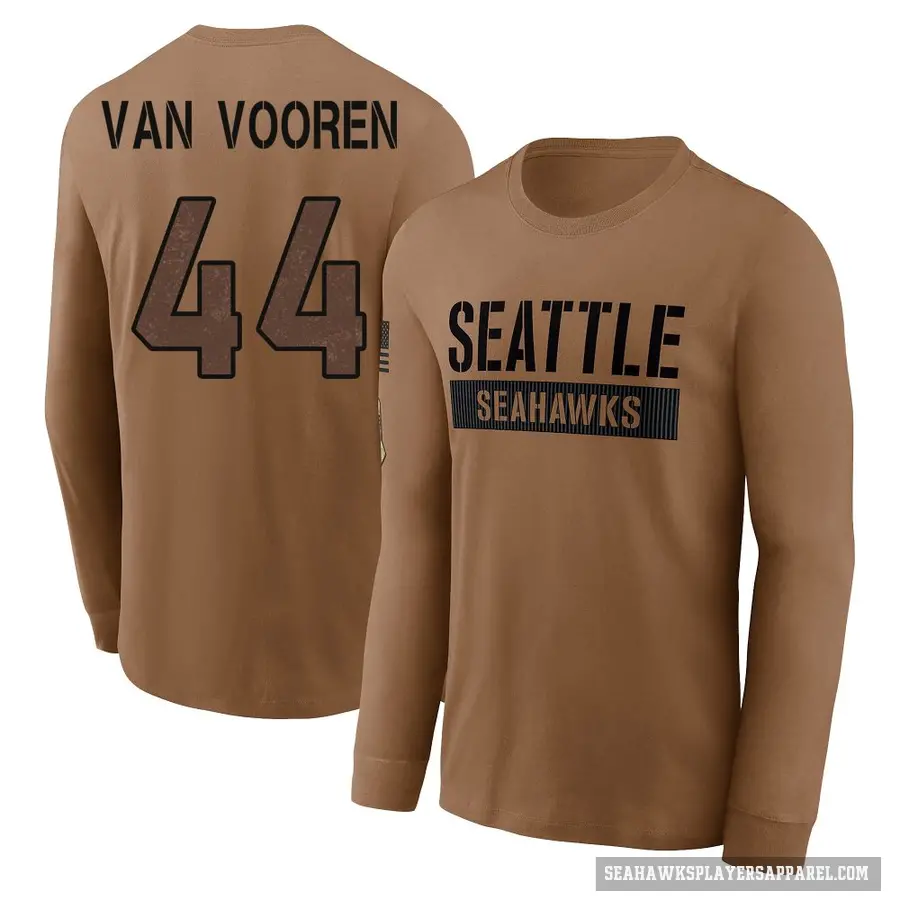 Youth ＃44 Mitch Van Vooren Seattle Seahawks Brown 2023 Salute To Service Long Sleeve T-Shirt