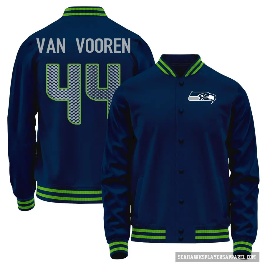 Youth ＃44 Mitch Van Vooren Seattle Seahawks Navy Full-Snap Name & Number Jacket