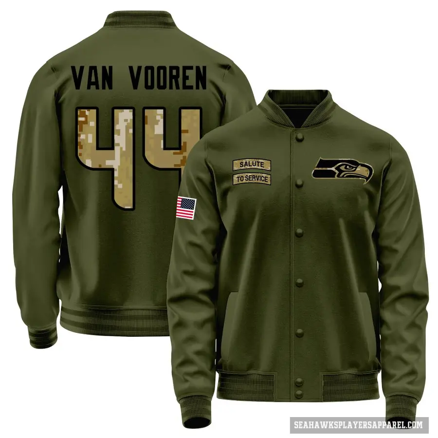 Youth ＃44 Mitch Van Vooren Seattle Seahawks Olive Salute to Service Sideline Performance Jacket