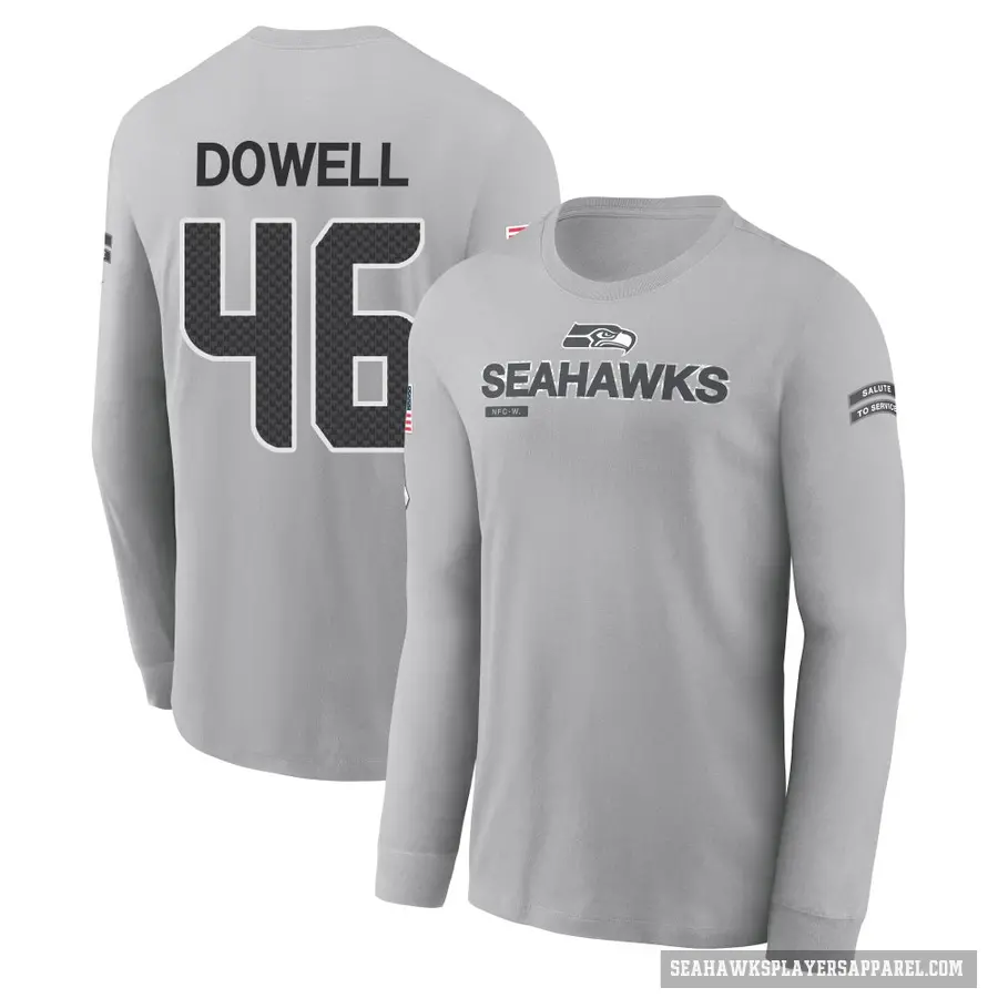 Youth ＃46 Michael Dowell Seattle Seahawks Gray 2024 Salute to Service Long Sleeve T-Shirt