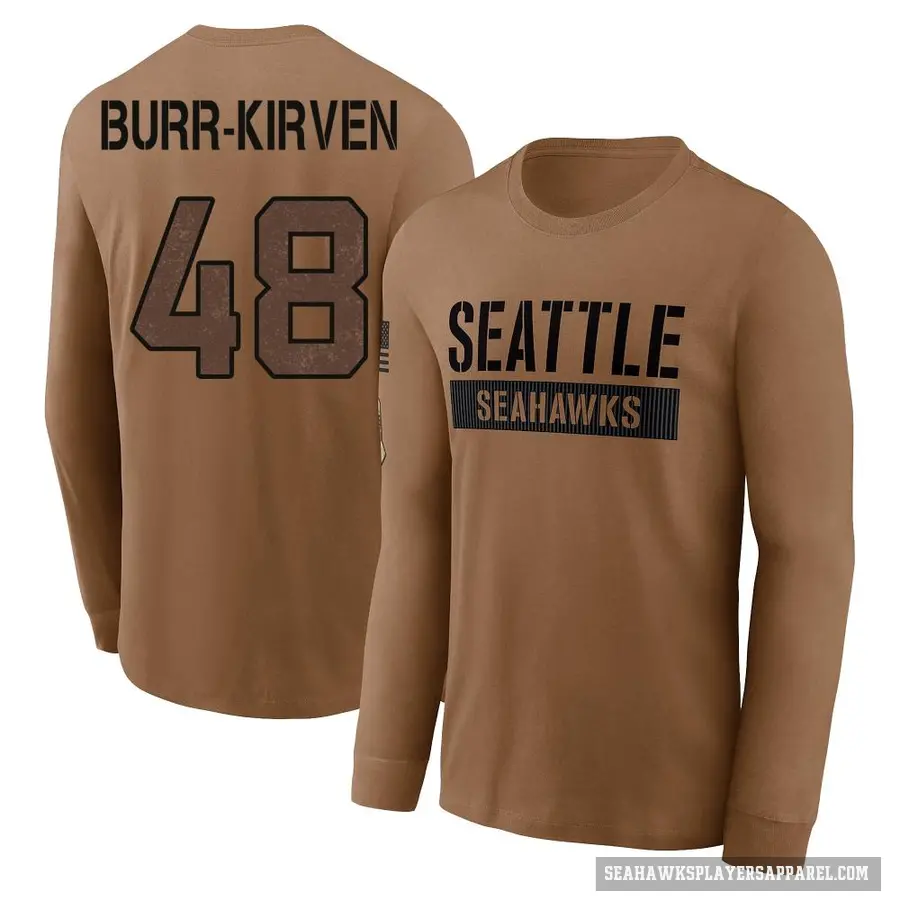Youth ＃48 Ben Burr-Kirven Seattle Seahawks Brown 2023 Salute To Service Long Sleeve T-Shirt