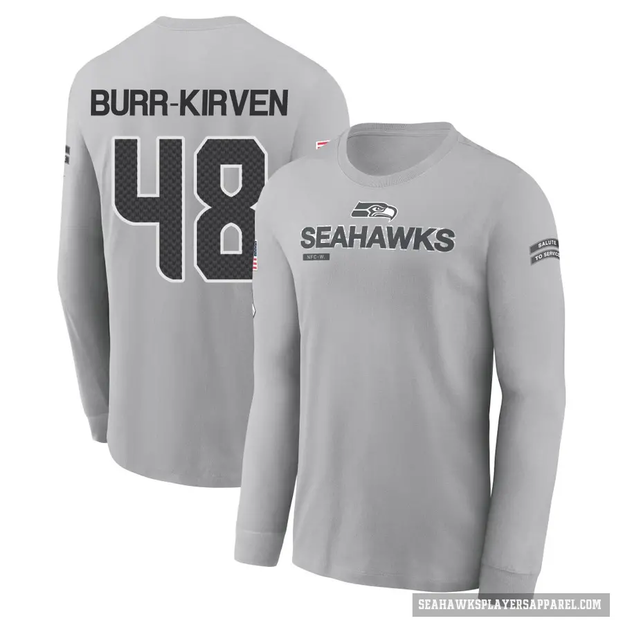 Youth ＃48 Ben Burr-Kirven Seattle Seahawks Gray 2024 Salute to Service Long Sleeve T-Shirt
