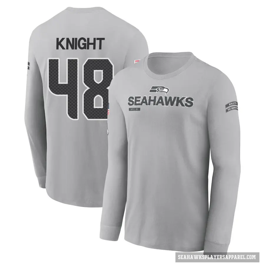 Youth ＃48 Tyrice Knight Seattle Seahawks Gray 2024 Salute to Service Long Sleeve T-Shirt