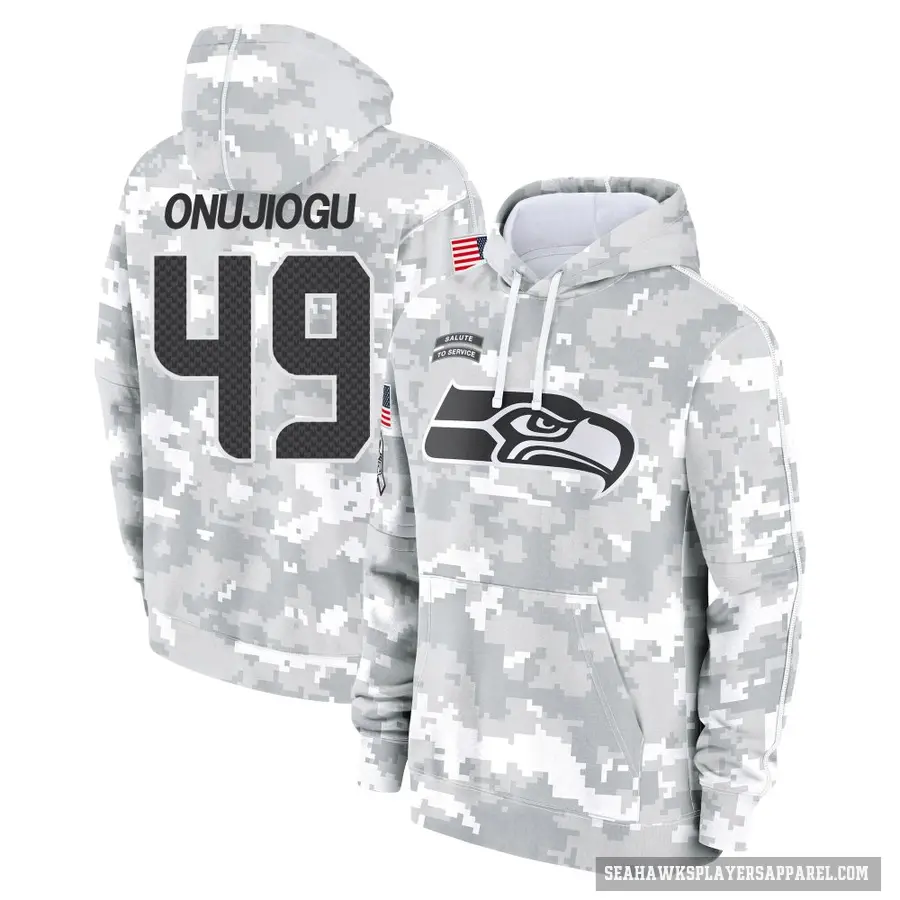 Youth ＃49 Joshua Onujiogu Seattle Seahawks Arctic Camo 2024 Salute to Service Club Fleece Pullover Hoodie