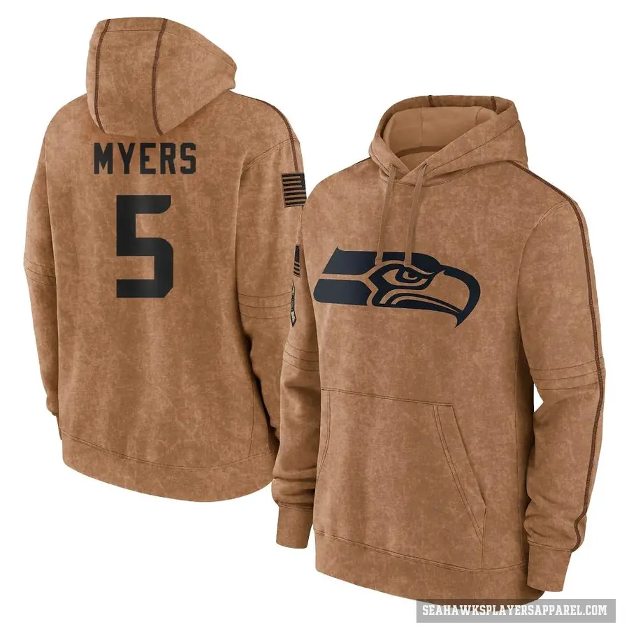 Youth ＃5 Jason Myers Seattle Seahawks Brown 2023 Salute To Service Club Pullover Hoodie